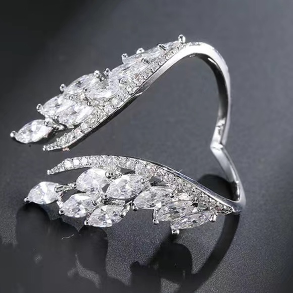 Simulated Diamond Angel Wings Open Decor Cuff Adjustable Bling Glamorous Ring - Picture 6 of 7